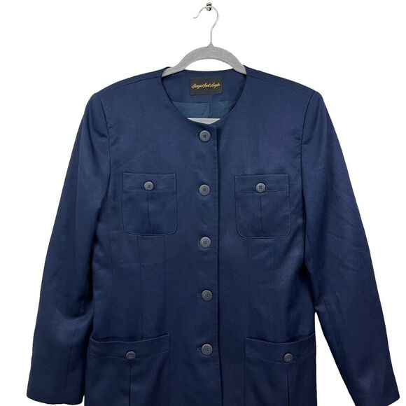 Giorgio Sant Angelo Womens Blazer Collarless Front Four Pockets Lined Navy Sz 12 - Picture 2 of 6